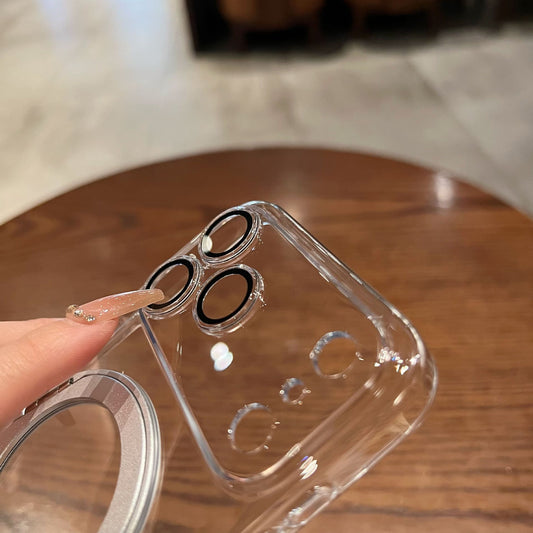 No amarillado, adecuado para el iPhone 17 Pro Max con soporte giratorio, funda de pantalla magnética, funda dura de agujero de precisión